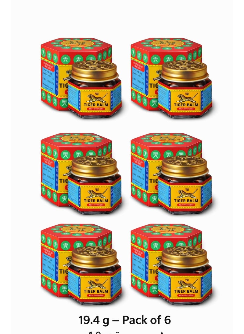 مرهم تايجر بالم الأحمر قوة إضافية 19.4 جم – عبوة من 6 | تخفيف سريع لآلام المفاصل والتهاب المفاصل | تركيبة عشبية دافئة بالكافور والمنثول - Image 1